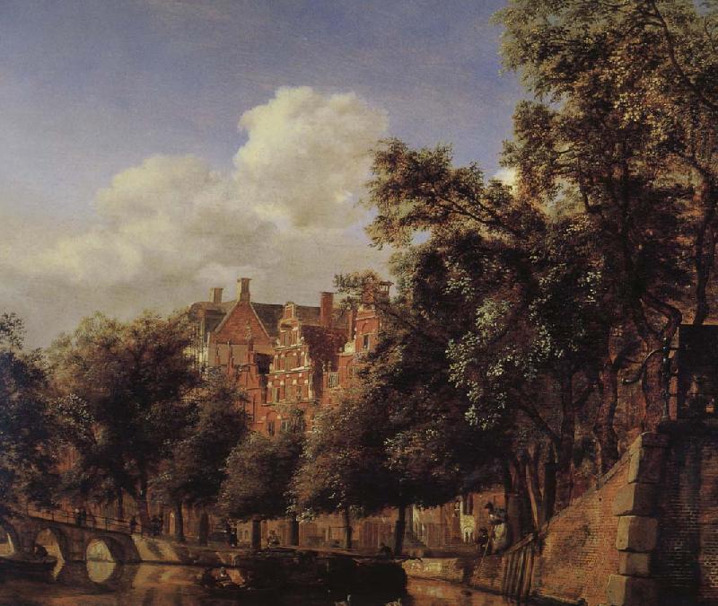 Jan van der Heyden Canal scenery gentleman oil painting image